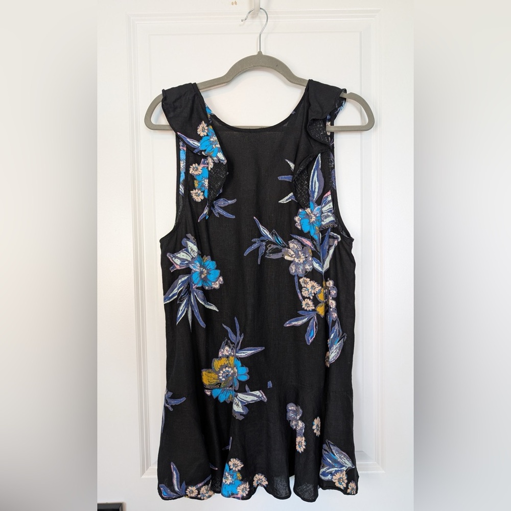 Free People Women’s Summer in Tulum Ruffle Tunic Mini Dress Floral Black Sz S